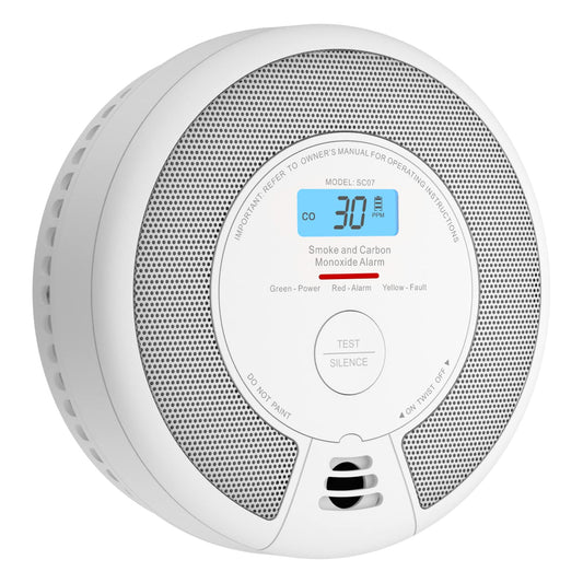 X-Sense SC07 smoke and carbon monoxide detector, autonomous, 10 years, with LCD display and test button, 360-degree monitoring, automatic self-check.
