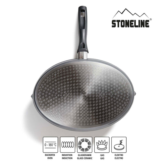 STONELINE XXL pan oval fish pan schnitzel pan 35 x 24 cm, die-cast pan with lid suitable for induction, grill pan universal pan large pan coated with real stone particles.