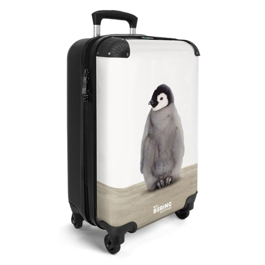 NoBoringSuitcases.com® Kids Suitcase Party Favor Birthday Gift Small Rolling Carry-on - Penguin - Gray - Animals - Kids Luggage Trolley, 55x40x20