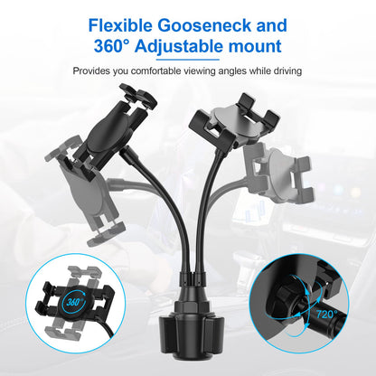 Oilcan Dual Auto Holder Tablet Drink Holder, Car Cup Tablet Holder Stand with Gooseneck Strong Long Arm for iPad mini Air Pro, iPhone, Galaxy Tab, 4-12.9" Phones and Tablets