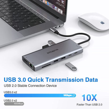 USB C Docking Station Dual Monitor, Triple Display USBC Dock, 14 in 1 Laptop Docking Station with 2 * 4K HDMI, DP/DisplayPort, Ethernet, 4 * USB, 100W PD, USB-C Data, SD/TF, Audio/Mic for Dell HP Lenovo, etc.