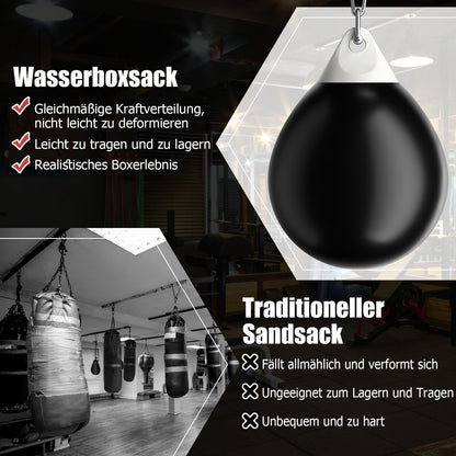 GYMAX water boxing bag Ø45cm, boxing punching bag fillable with water, hanging punch bag, heavy-duty adult & youth boxing bag (black)