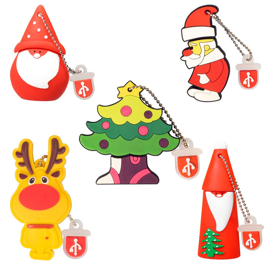 LEIZHAN USB Flash Drive 5 Pack 16GB Memory Stick Santa Claus Reindeer Cute Christmas Series Gift for Students and Kids