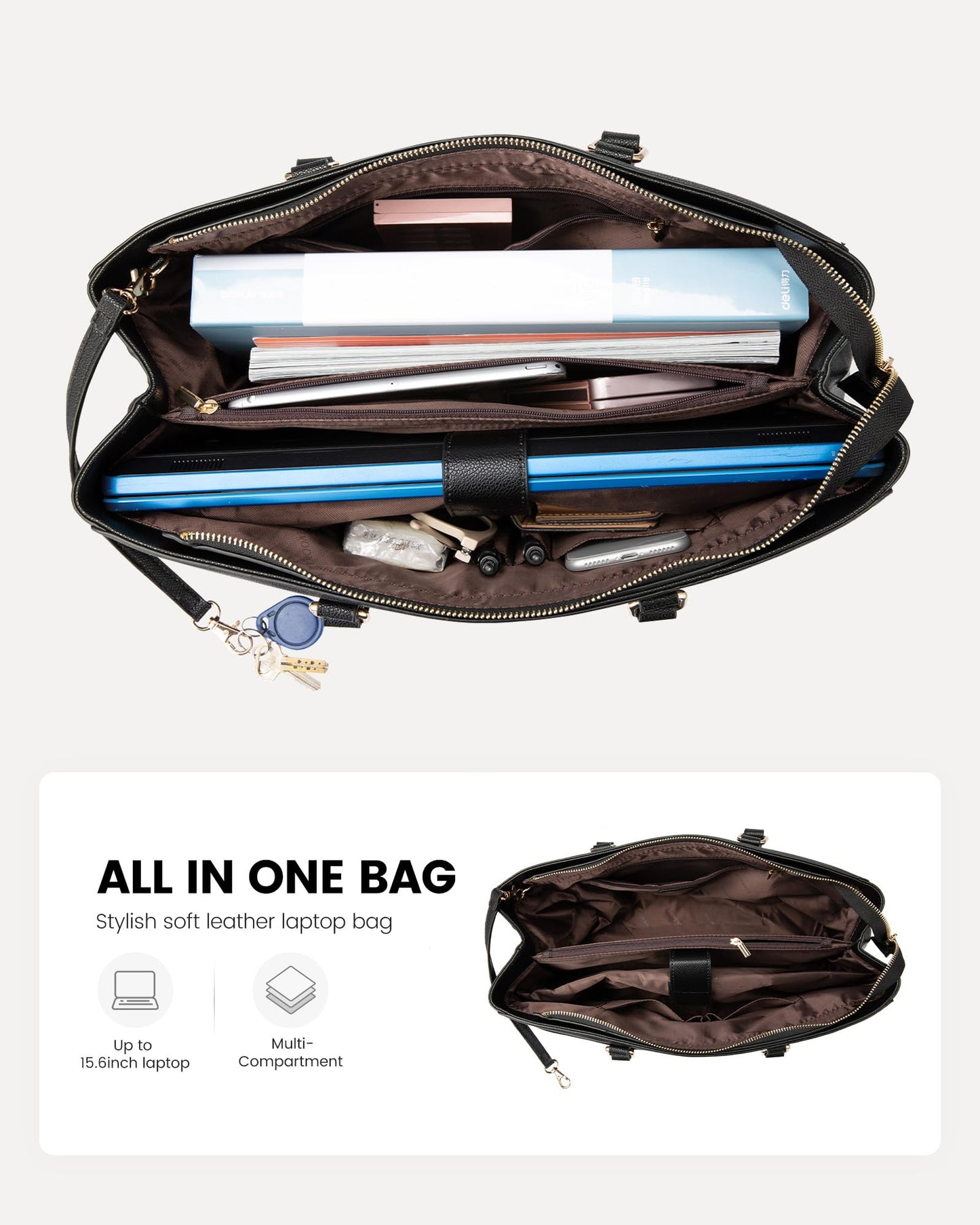 LOVEVOOK laptop bag for women 15.6 inch, handbag for women work bag teacher tote large, waterproof shopper bag shoulder bags briefcase messenger bag tote bag for business school, black