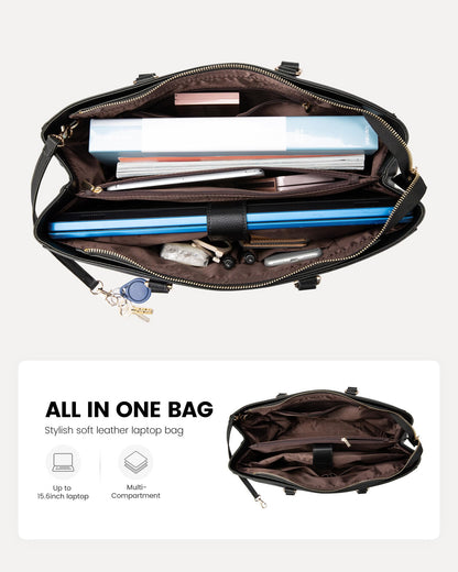 LOVEVOOK laptop bag for women 15.6 inch, handbag for women work bag teacher tote large, waterproof shopper bag shoulder bags briefcase messenger bag tote bag for business school, black