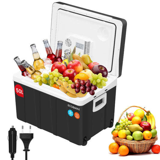 WOLTU Cooler Box Car 50L Electric 12v 230v, for Cooling and Heating, Camping Cooler Box for Car and Socket, Thermo Box Refrigerator Large for Beach, Picnic, Summer Saver, Black
