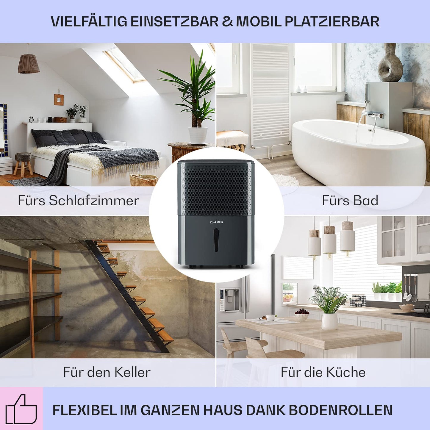 Klarstein Electric Dehumidifier & Air Purifier, 10L Small Room Dehumidifier for Apartment Bedroom Bathroom Basement, Efficient Bathroom/Room Dehumidifier, Electric & Small Air Dehumidifier.