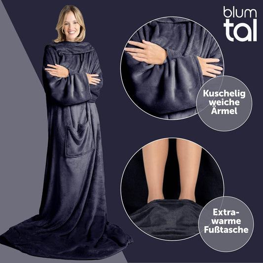 Blumtal Blanket with Sleeves Unisex - Cozy blanket with sleeves - OEKO-TEX certified blanket with sleeves and foot pocket - Sleeve blanket for women & men - Adult blanket with arms in various colors.