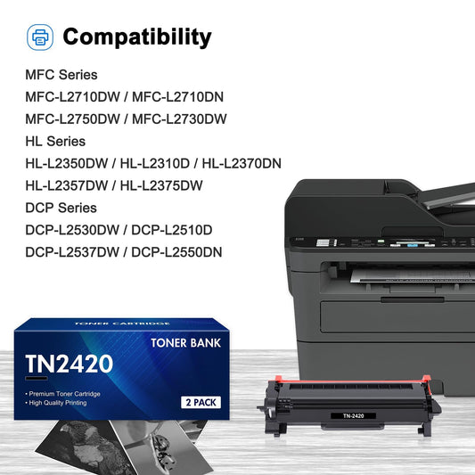 Toner Cartridge TN2420 TN-2420 TN-2410 TN2410 compatible with Brother MFC-L2710DW HL-L2350DW MFC-L2710DN DCP-L2530DW HL-L2310D MFC-L2750DW DCP-L2510D MFC-L2730DW HL-L2375DW DCP-L2550DN TN 2420 Tray