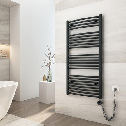 EMKE Electric Towel Warmer 120x60 cm, Curved Electric Bath Heater with Thermostat, Towel Dryer Towel Warmer with Timer Anthracite 600 Watt