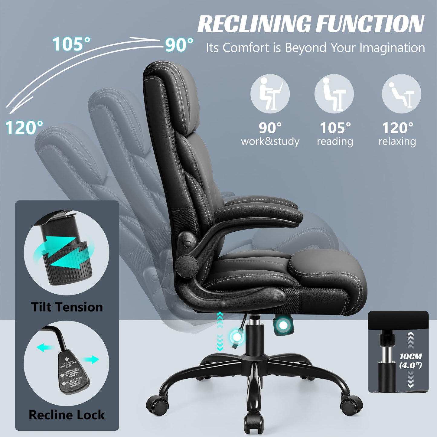 FelixKing office chair, Ergonomic Big Computer Office Chair, Executive Chair, Adjustable High Back Flip Armrests, Lumbar Support Swivel Computer Chair with Rocking (Matte Black)