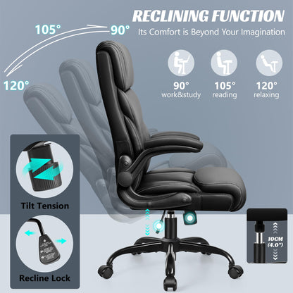 FelixKing office chair, Ergonomic Big Computer Office Chair, Executive Chair, Adjustable High Back Flip Armrests, Lumbar Support Swivel Computer Chair with Rocking (Matte Black)
