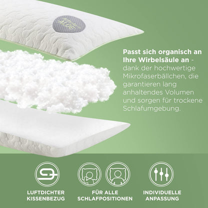 Pillow 40 x 80 Aloe Vera - Cool in summer, warm in winter - No.1. Side sleeper pillow with soothing effect - Very breathable.