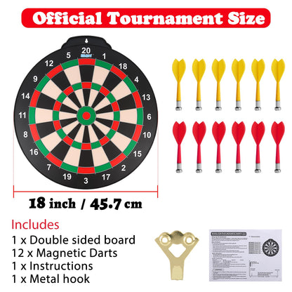Esjay 45.7cm Magnetic Dartboard Set, safe dart game for kids ages 8+, perfect indoor & outdoor toy gift, includes 12 darts, double-sided dartboard.