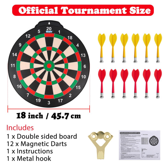Esjay 45.7cm Magnetic Dartboard Set, safe dart game for kids ages 8+, perfect indoor & outdoor toy gift, includes 12 darts, double-sided dartboard.
