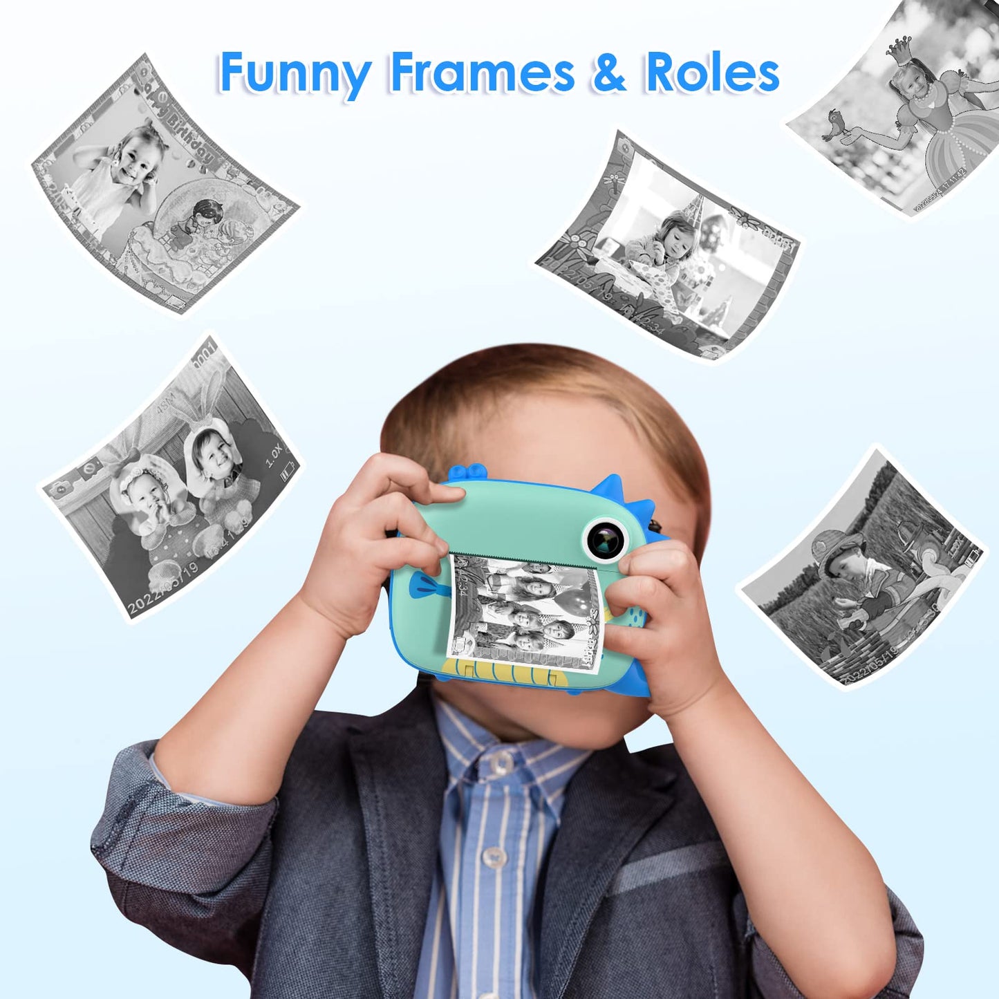 HiMont Kids Camera Instant Camera, Digital Camera for Kids with Printing Paper & 32G TF Card, Video Camera with Colored Pens & Fun Accessories, Gift for Children 3-14 Years Old (Blue)