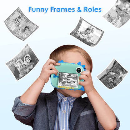 HiMont Kids Camera Instant Camera, Digital Camera for Kids with Printing Paper & 32G TF Card, Video Camera with Colored Pens & Fun Accessories, Gift for Children 3-14 Years Old (Blue)