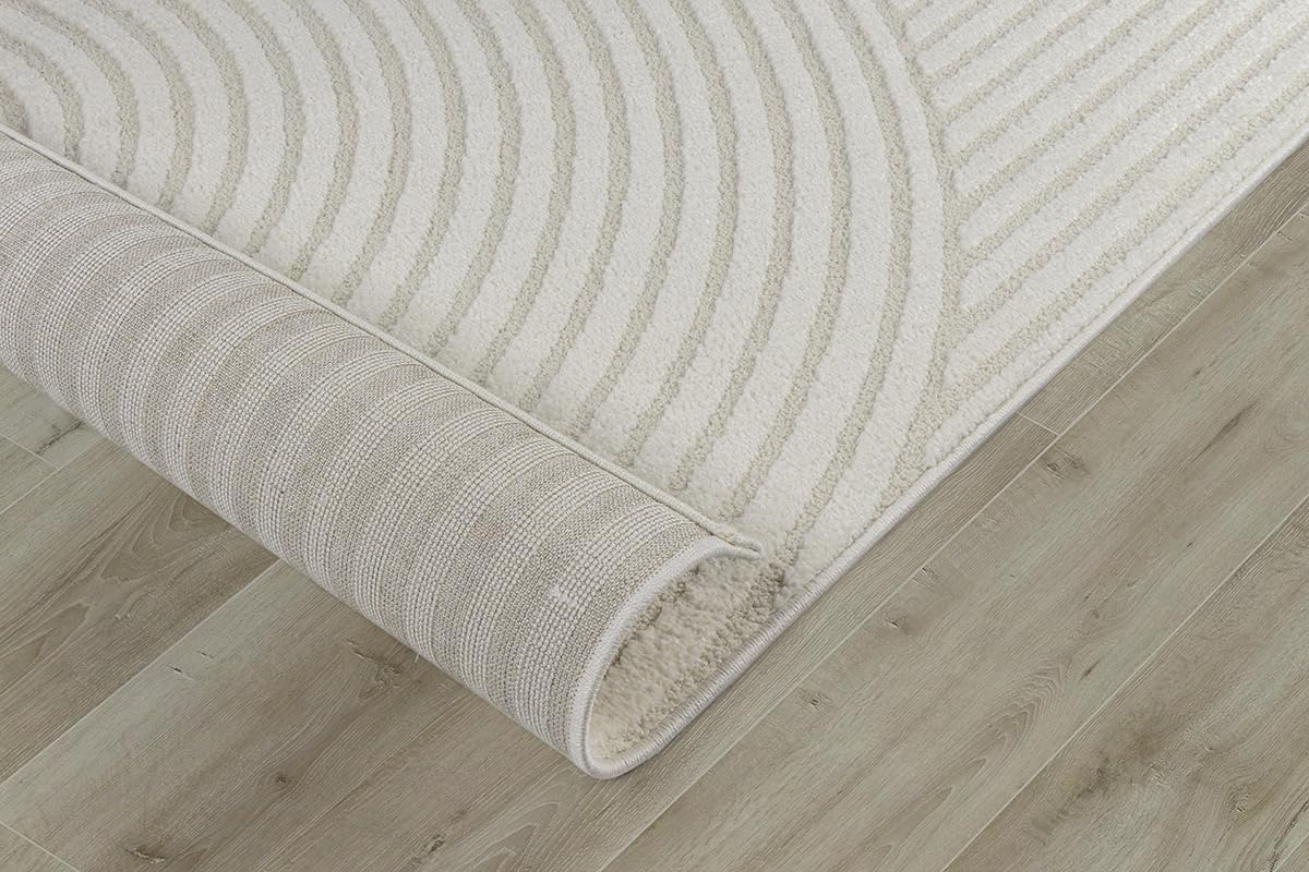 The carpet Everest - modern short pile rug for living room bedroom with high-low effect, 3D effect, high pile density and pleasantly soft, Cream, 200 x 290 cm