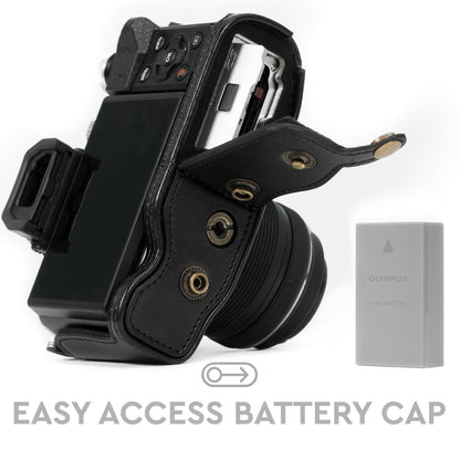 MegaGear MG367 Olympus OM-D E-M10 Mark II, E-M10 (14-42mm) Ever Ready Leather Camera Case with Strap - Black