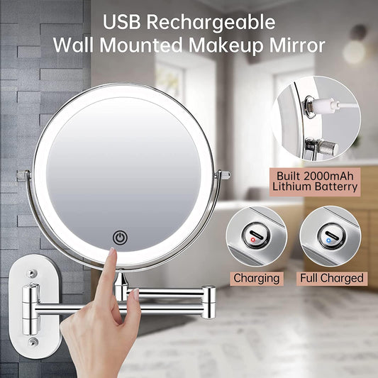 FASCINATE Anti-Fog Shower Mirror, 3 adjustable light colors Makeup Mirror with Razor Holder Fogless Shower Mirror (Chrome)