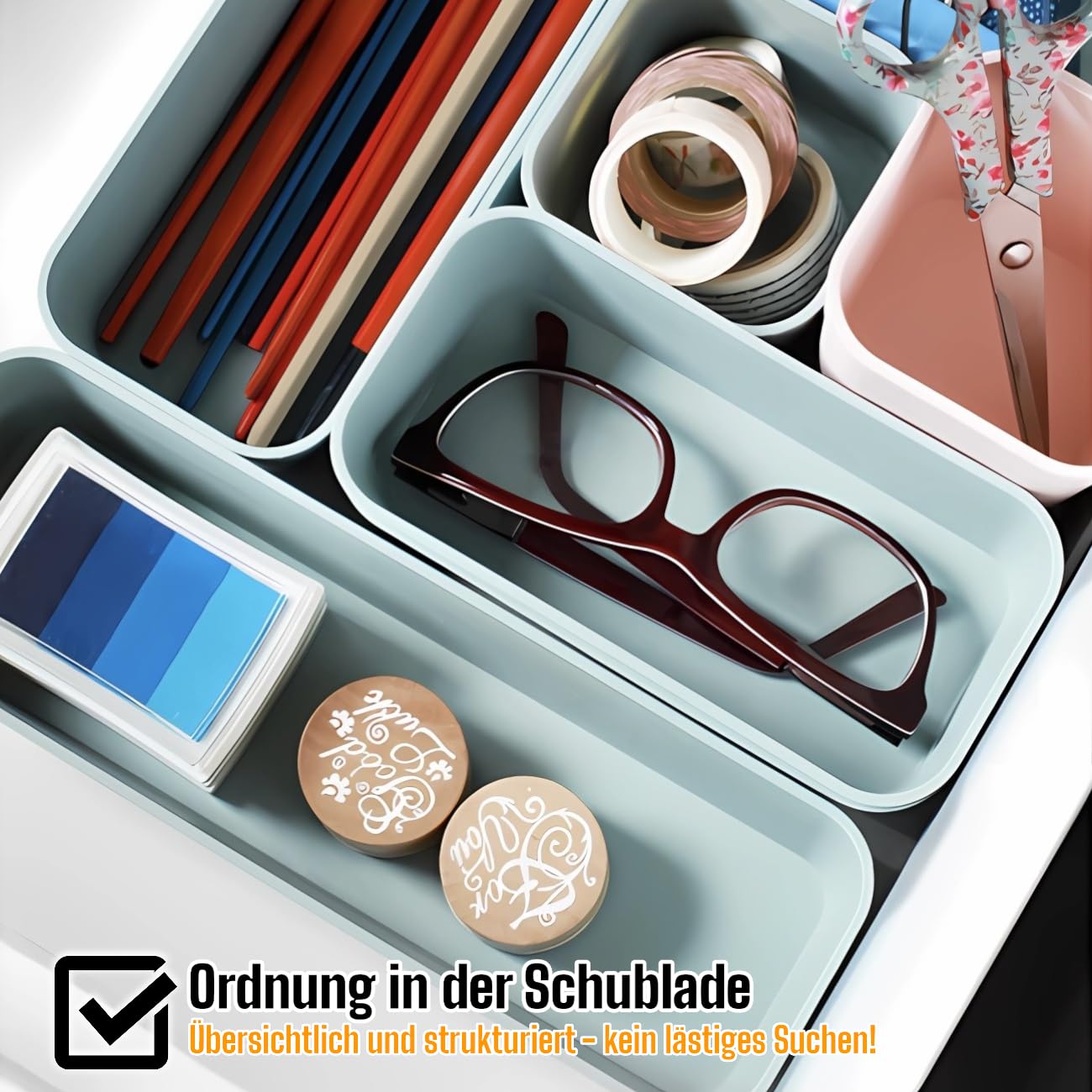 1x Drawer Organizer Set Storage Box Divider System Adjustable Utensil Space Living Bathroom Plastic Pastel Green