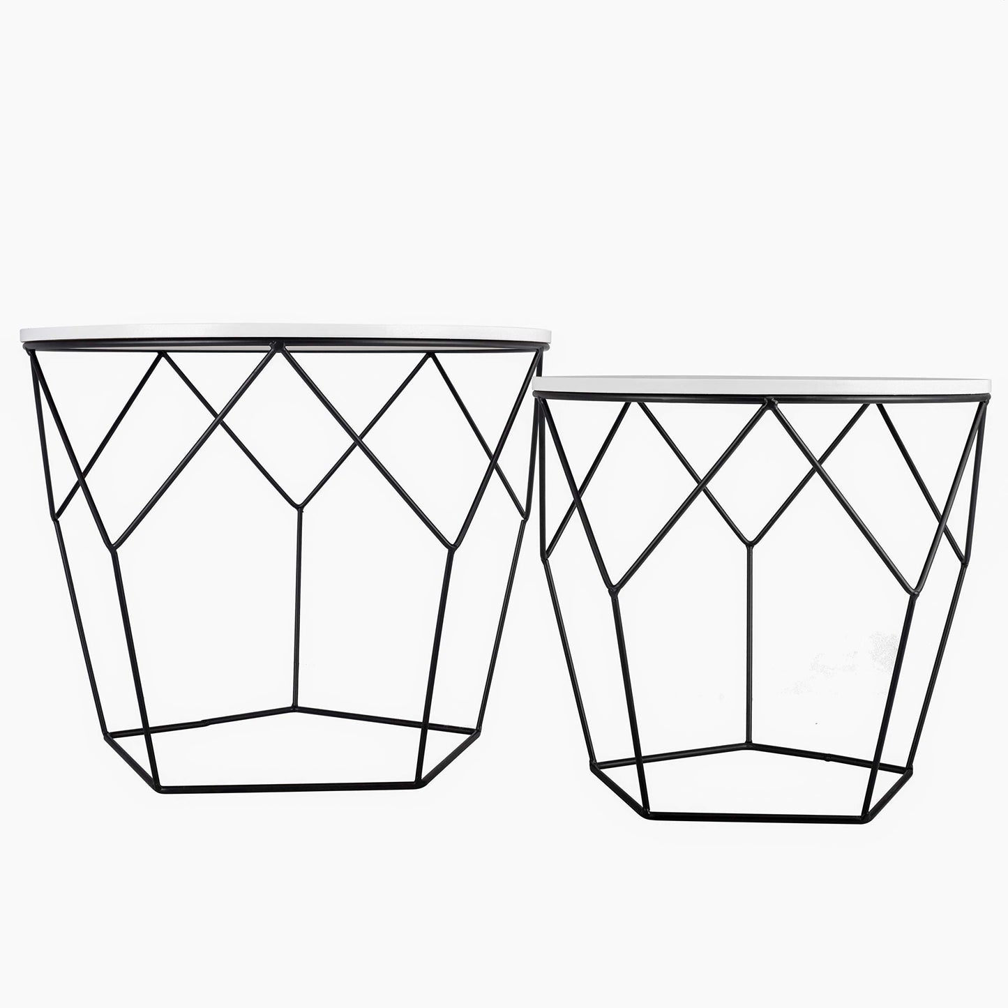 Rebels 2-piece side table set, living room table with basket function, round coffee table, basket table with removable tabletop, metal tables for living room, bedroom, office, white, 500341