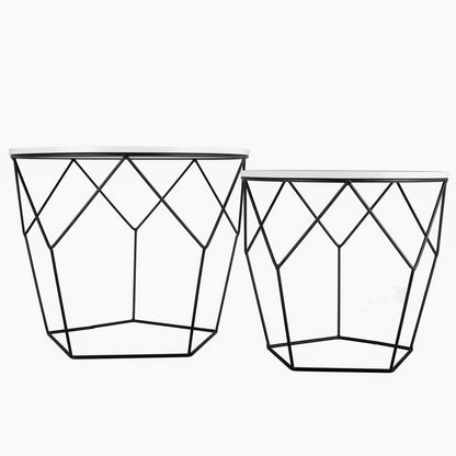 Rebels 2-piece side table set, living room table with basket function, round coffee table, basket table with removable tabletop, metal tables for living room, bedroom, office, white, 500341