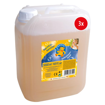 PUSTEFIX 3 x 5 liter refill canister, made in Germany. Perfect for weddings, children's birthdays, and summer parties. Colorful bubbles for kids and adults.