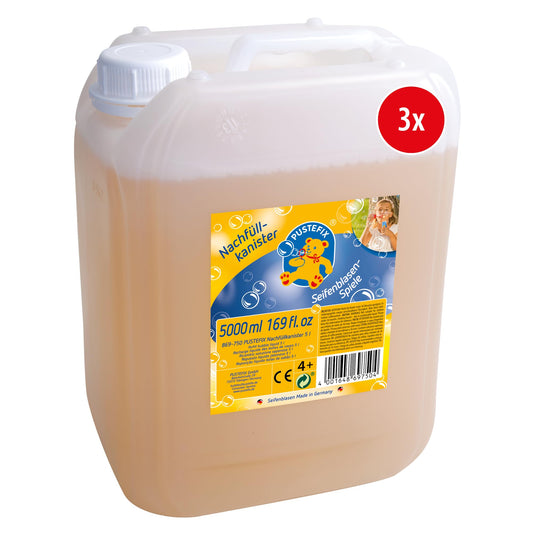 PUSTEFIX 3 x 5 liter refill canister, made in Germany. Perfect for weddings, children's birthdays, and summer parties. Colorful bubbles for kids and adults.
