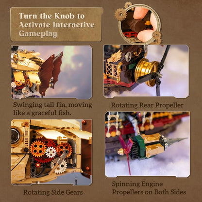 PANTASY Steampunk airship model kit for adults, two-layer Zeppelin with gear mechanism, DIY building block set, retro sci-fi construction toy for collectors & display.