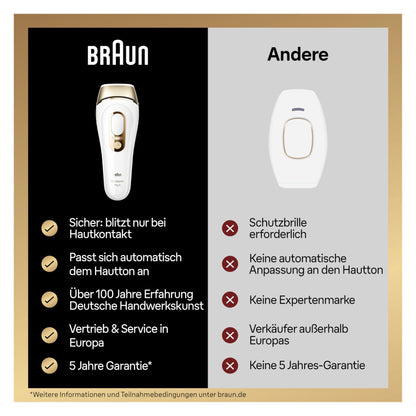 Brown IPL Silk Expert Pro 5 hair removal device for women/men, 3 attachments, visible hair removal, Designed in Germany, Venus razor, alternative to laser hair removal, PL5267, white/gold.
