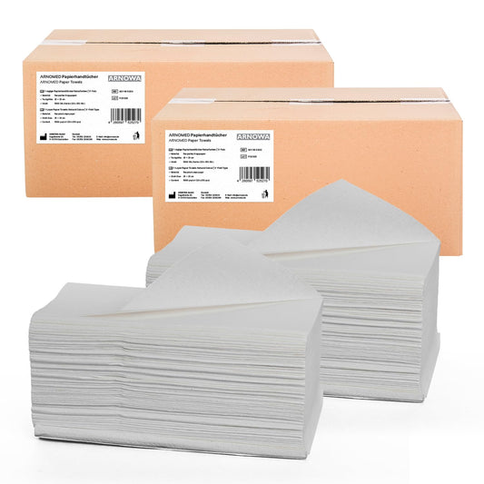10000x ARNOMED® paper towels 25x23cm, towel paper, zigzag fold paper towels for paper towel dispenser, recycled folded towels, paper towels, disposable towels, disposable hand towels tissue.
