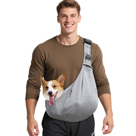 ALLSOPETS Dog Carrier Reversible Puppy Tote Bag with Storage Pocket Hands-Free Cat Carrier for Small Dogs and Cats Great for Travel and Outdoor (Light Grey)