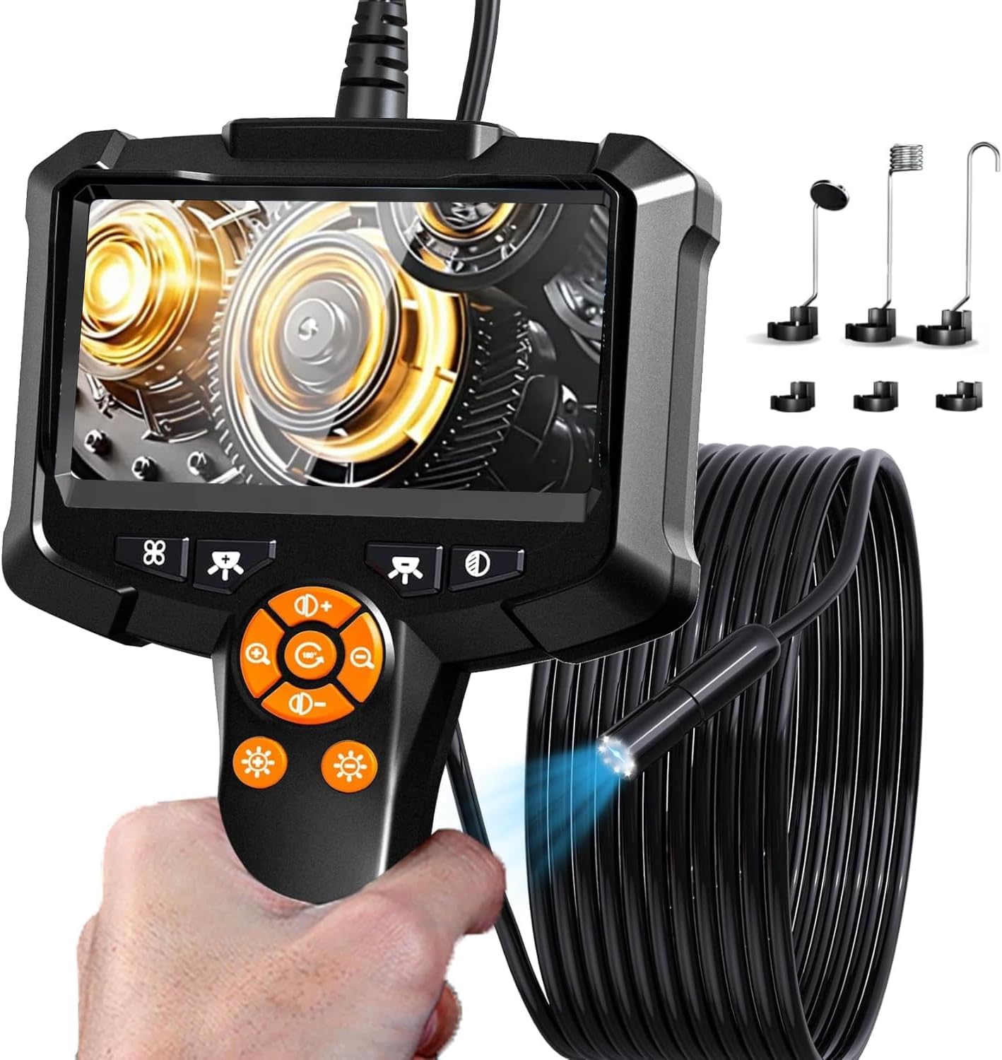 Endoscope camera with light, Qimic endoscope camera for mobile phones 8mm IP67 inspection camera, 4.3" HD pipeline camera with 8 LEDs, waterproof channel camera for tools.