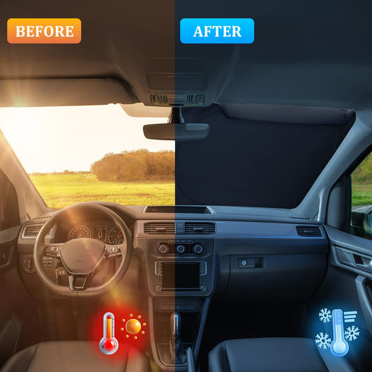 ZATOOTO Sunshade Car Windshield Custom Fit for Ford Focus 2019-2024, Windshield Sun Shade Foldable, Thickened Reflective Polyester Blocks UV Rays and Keeps the Car Cooler.