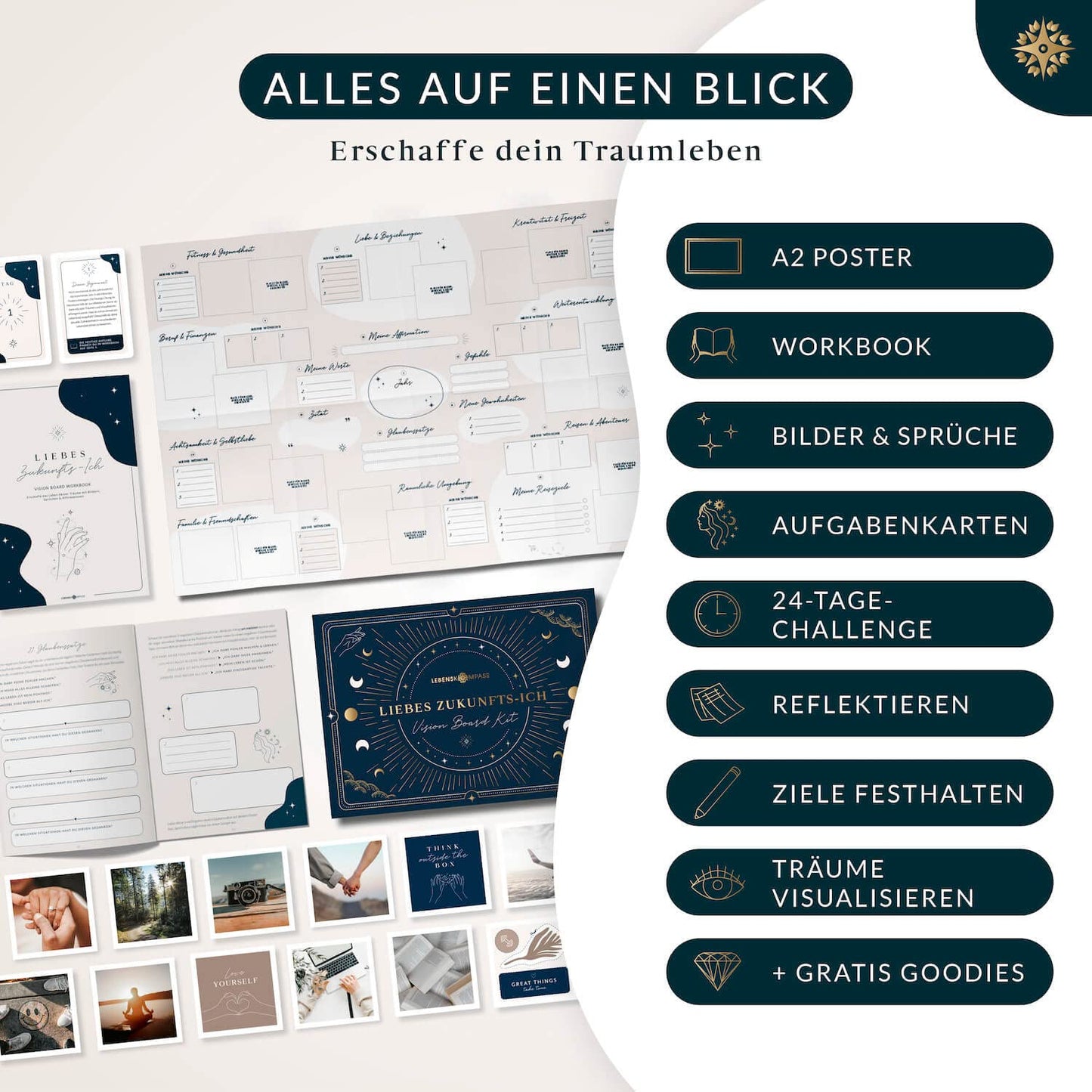 Life Compass® Vision Board Set "Dear Future Self" - THE ORIGINAL - Create your own vision board and visualize the life of your dreams - Gifts for women & men, Best friend