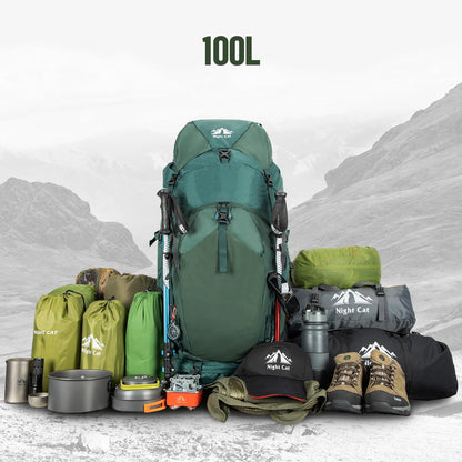 Night Cat Backpack 100L: Trekking Backpack Travel Backpack Men Women Breathable Lightweight for Camping Trekking Mountaineering Climbing Bike Travel.