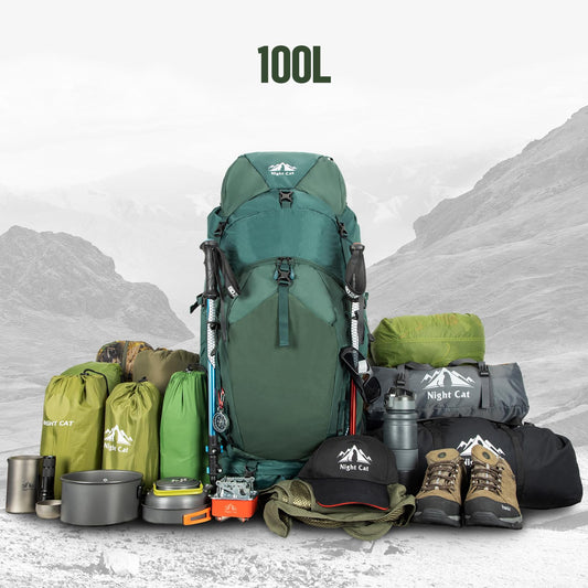 Night Cat Backpack 100L: Trekking Backpack Travel Backpack Men Women Breathable Lightweight for Camping Trekking Mountaineering Climbing Bike Travel.
