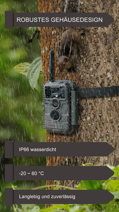 GardePro E6P Max wildlife camera with WiFi, rechargeable 8000mAh battery, built-in SD card, 64MP 1296P resolution, E6PMB game camera with motion sensor night vision, mobile transmission.