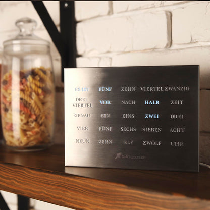 build-your-own BoxClock Stainless Steel - The word clock for your desk - LED desk clock - Elegant office clock made of brushed stainless steel