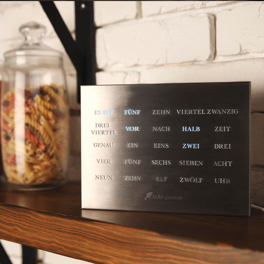 build-your-own BoxClock Stainless Steel - The word clock for your desk - LED desk clock - Elegant office clock made of brushed stainless steel