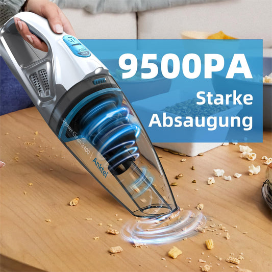 Anktel Handheld Vacuum 9500Pa with Charging Dock & LED Lighting Cordless Handheld Vacuum Battery Wet & Dry Handheld Vacuum with Washable HEPA Filter Bagless for Car, Home - PowerClean 2400