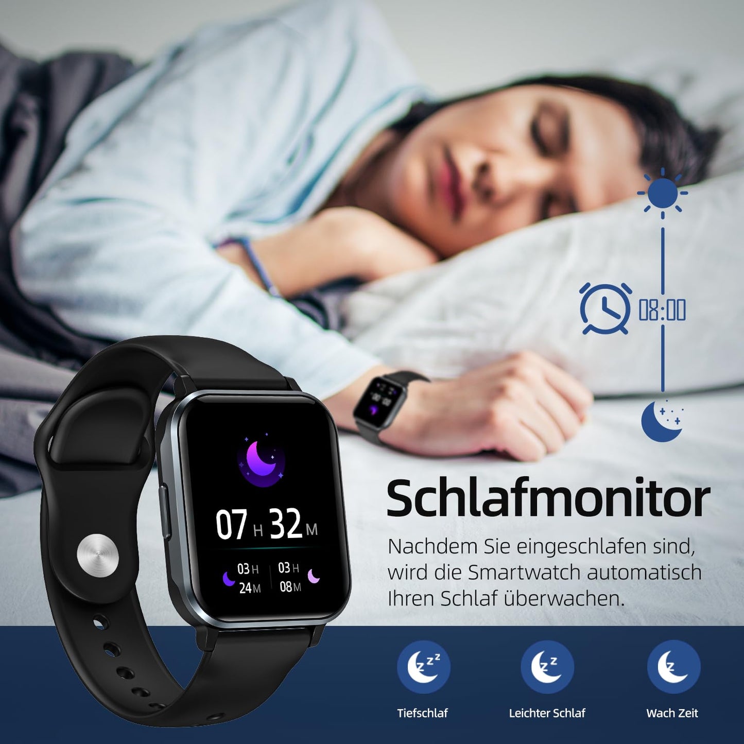 Guardian Smartwatch for women and men with phone function, 1.83’’ fitness band smartwatch with 100+ sport modes, heart rate monitor, SpO2 monitor, sleep tracker, step counter, stopwatch for iOS Android.