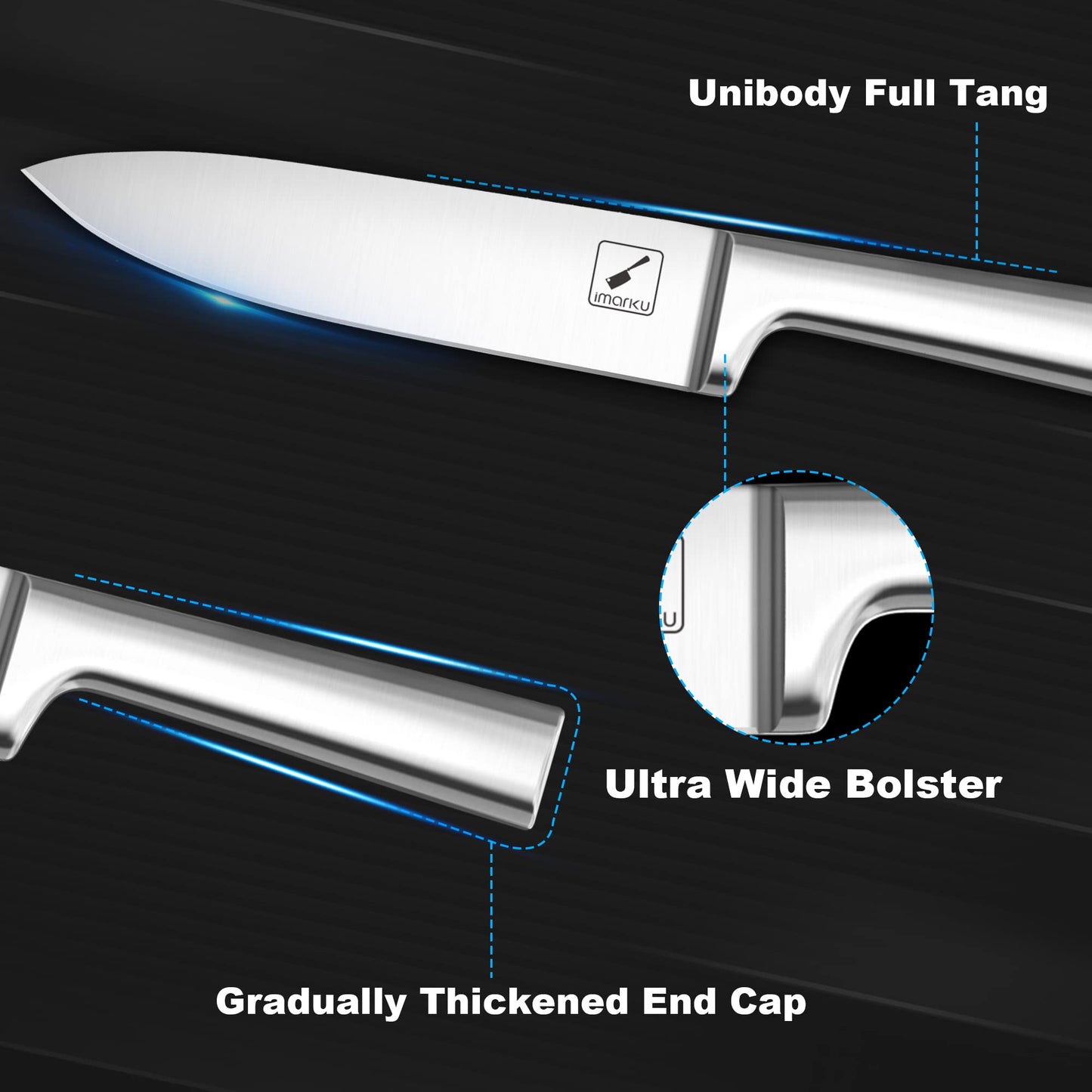 Imarku Knife block with 15-piece Japanese stainless steel knife set, professional kitchen knives with sharpener, one-piece knife for easy cleaning, sharp blades.