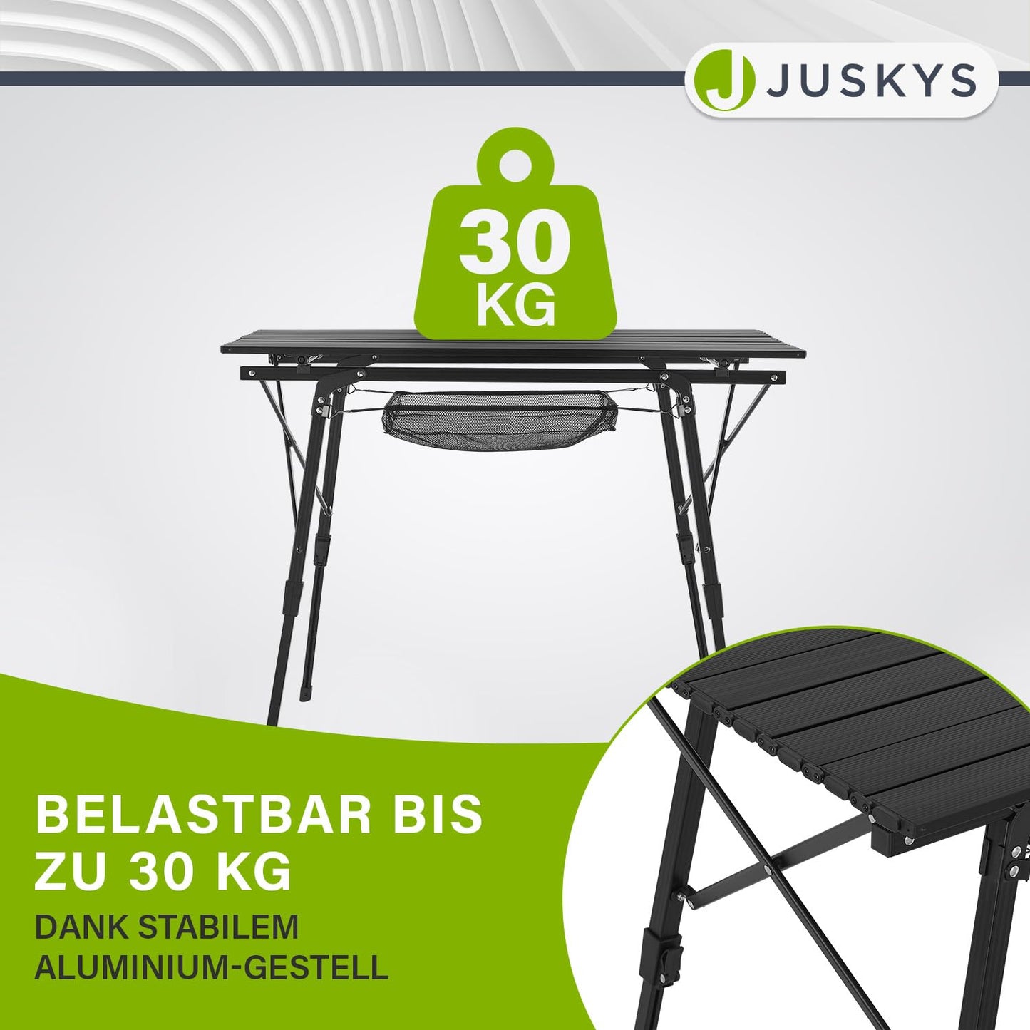 Juskys Camping Table Picco - Aluminum table 90 x 52 cm light, foldable, adjustable height - Camping, garden - Outdoor folding table - Garden table Black