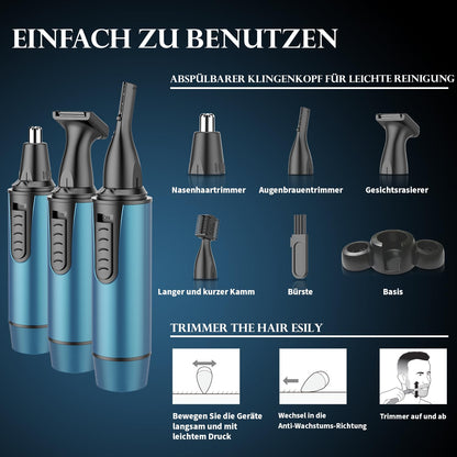 Nose Hair Trimmer Men, 3 in 1 Professional Ear Hair Trimmer and Nose Hair Remover for Men and Women, USB Rechargeable, Dual Blades, IPX7 Waterproof, Easy Cleaning, Blue