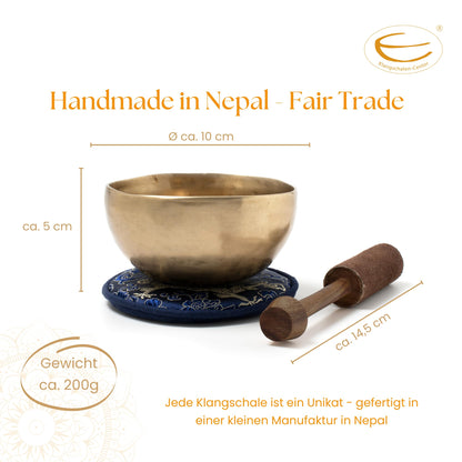 Tibetan singing bowl approx. 200 g for meditation, yoga, mindfulness, elementary school, kindergarten. Includes striker/cushion. Hand-forged, Fair Trade from Nepal.