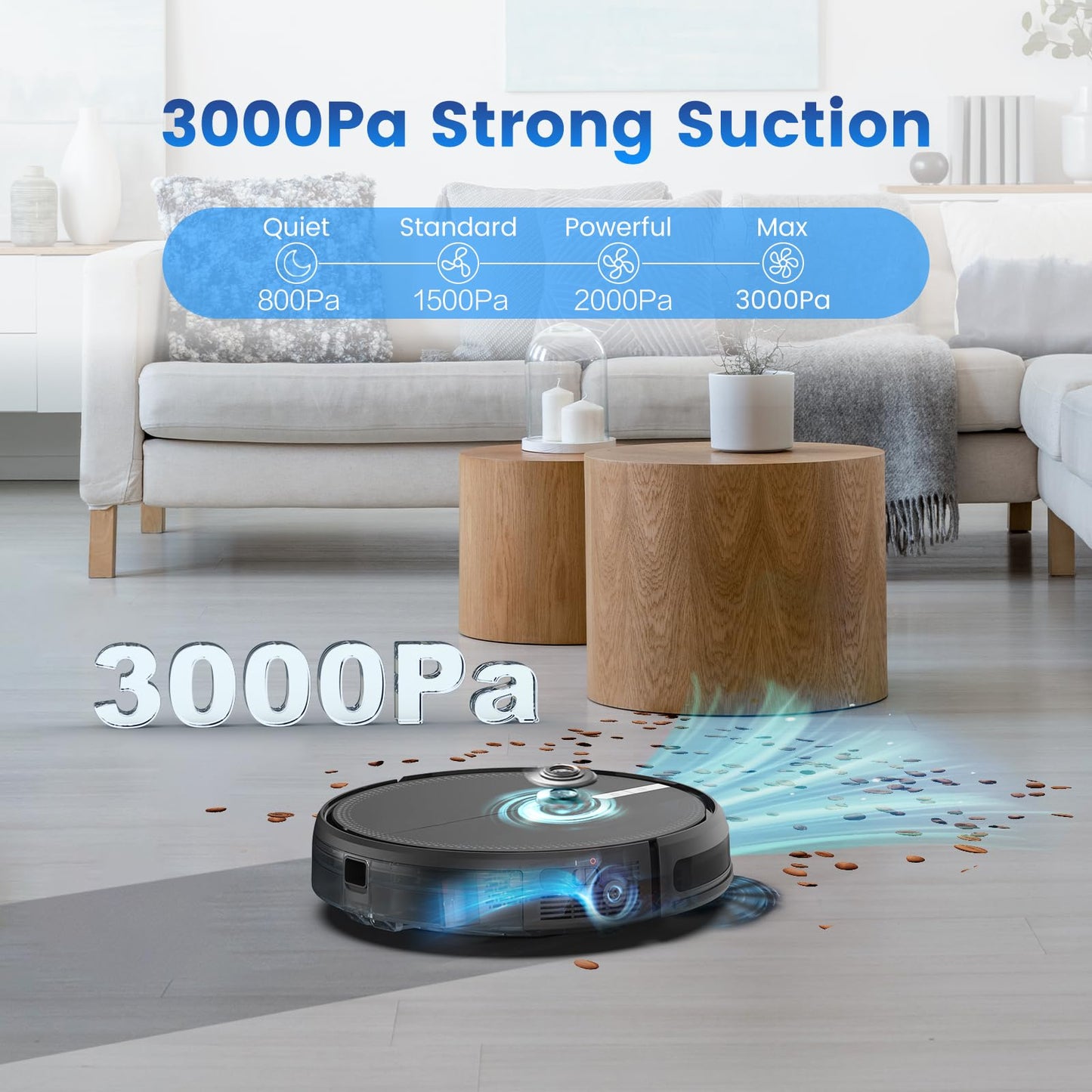 AIRROBO robotic vacuum cleaner with mopping function, P30 vacuum robot, 3000Pa suction power, 3 in 1 robot vacuum for pet hair, carpet, hard floors, mop robot with remote control, 120min runtime