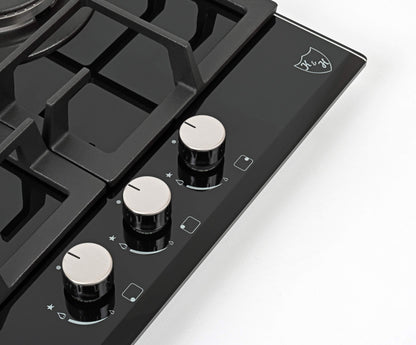 K&H Glass Gas Cooktop 45cm [3 ZONES] - Gas burners natural gas - Wok burner - Thermocouple flame failure safety device - 3Z-45 - Stand-alone - Gas-operated - Tempered safety glass - Auto shut-off