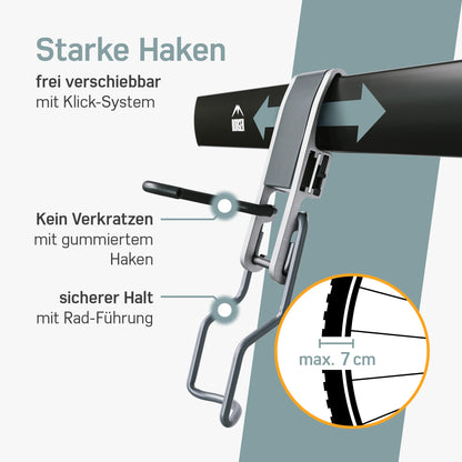 Borrow bike wall mount suitable for all bikes, such as E-bike, mountain bike, road bike, infinitely adjustable, bike wall mount